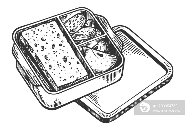 Lunchbox with food engraving PNG illustration with transparent background