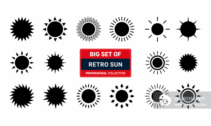 Set of retro sun isolated on white vector Illustration