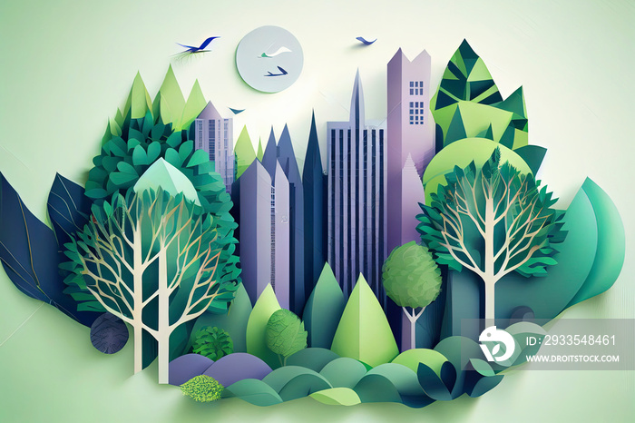 Green eco friendly city and urban forest landscape abstract