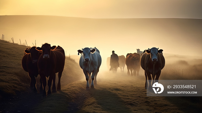 A herd of cows in a desert area