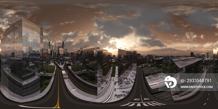 Panorama of the city. Environment map. HDRI map. equidistant projection. Spherical panorama.  panorama 360, 3D rendering