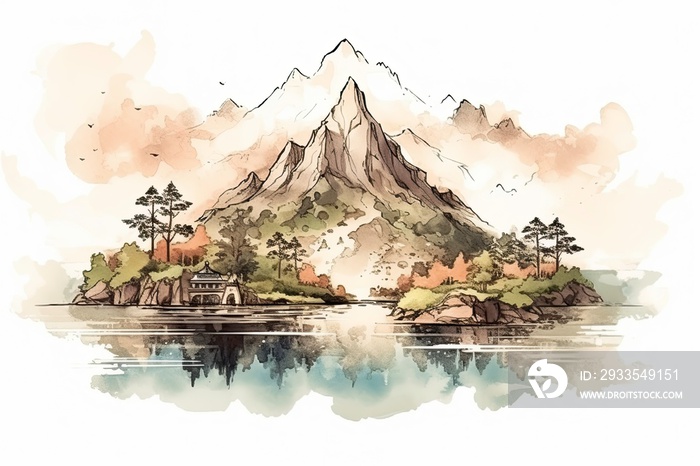 light watercolor of high mountains