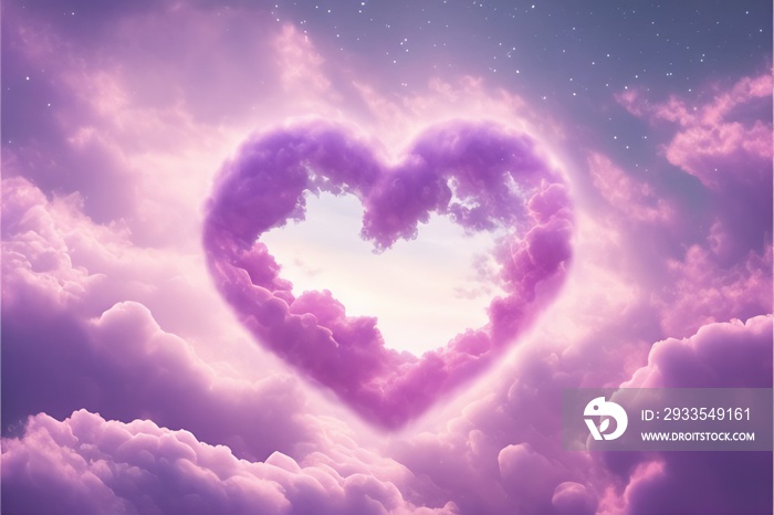 purple pink heart in sky cloud valentines day celebration wedding concept illustration