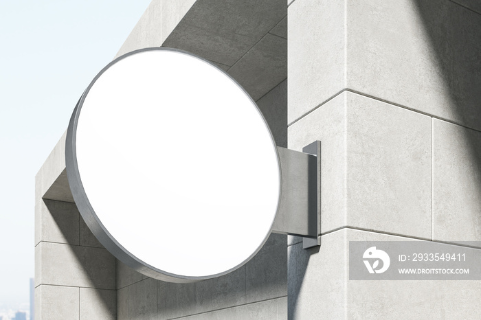 Close up of empty white round stopper on concrete tile building background. Mock up, 3D Rendering.