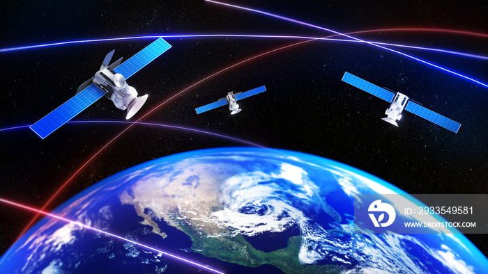 Global navigation satellite system (GNSS), a general word for satellite navigation systems, is a technology communication image,3d rendering,Elements of this image are decorated with NASA