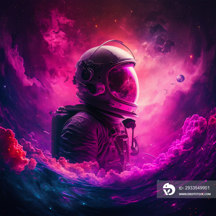 Astronaut in the pink cosmic clouds