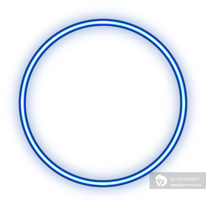 Title: Circle neon. Modern neon blue glowing circle banner. Abstract neon circle with glowing lines.