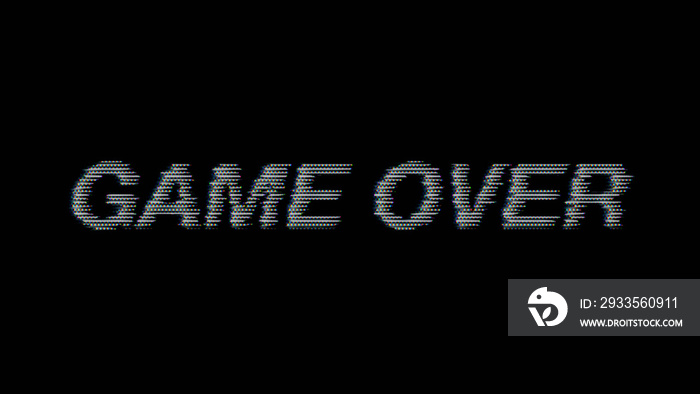 Game Over text on black background, Glitched lines noise. Cyberpunk VHS Effect Style