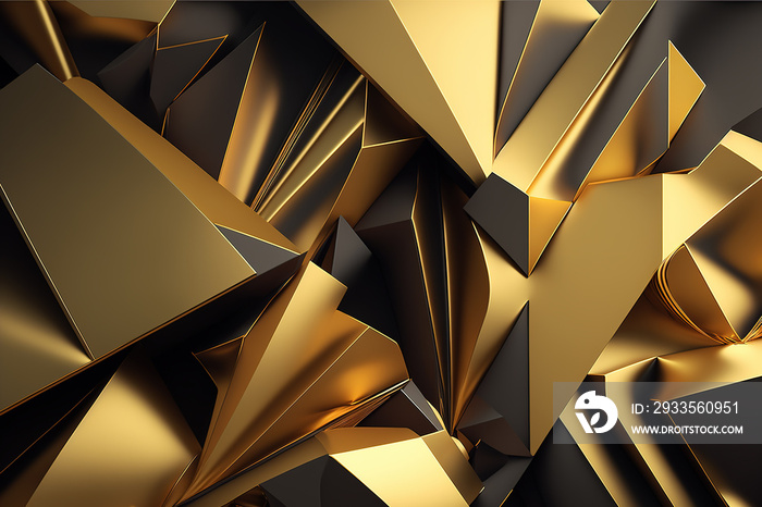 3D render abstract geometric background, gold triangles, creative shapes