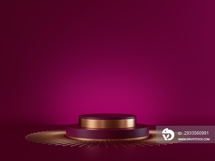 3d abstract pink gold blank background with copy space, empty stage with cylinder steps. Art deco cylinder fashion podium, shop display, showcase product stand.