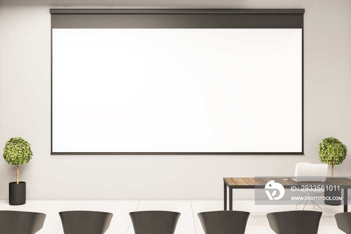 Empty white screen in modern presentation room