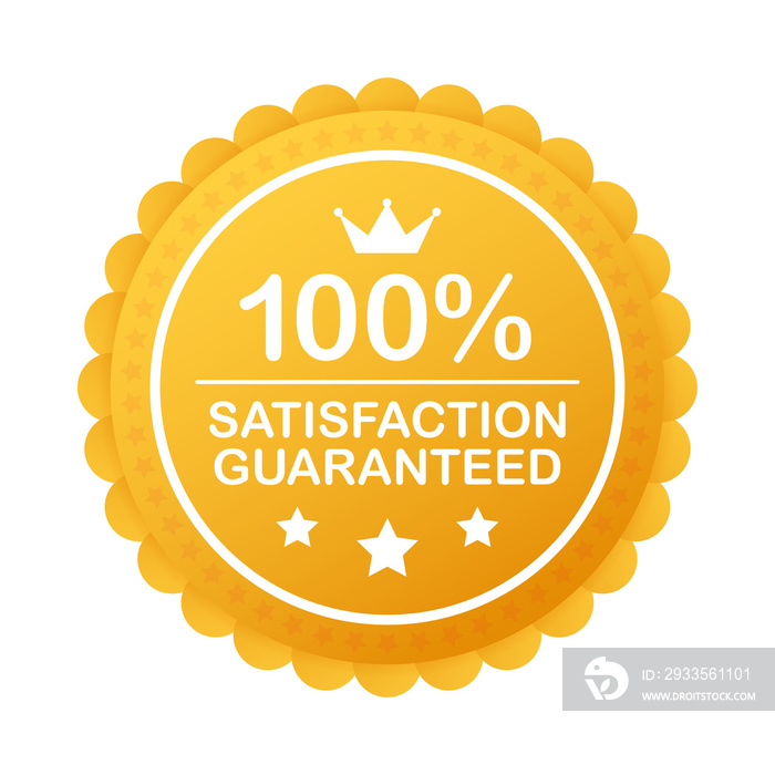 Gold Satisfaction Guarantee Emblem Seal. Medal Label Icon Seal Sign Isolated on White Background. Vector stock illustration.