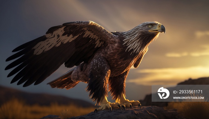 Eagle side view, golden hour, Ai Generate