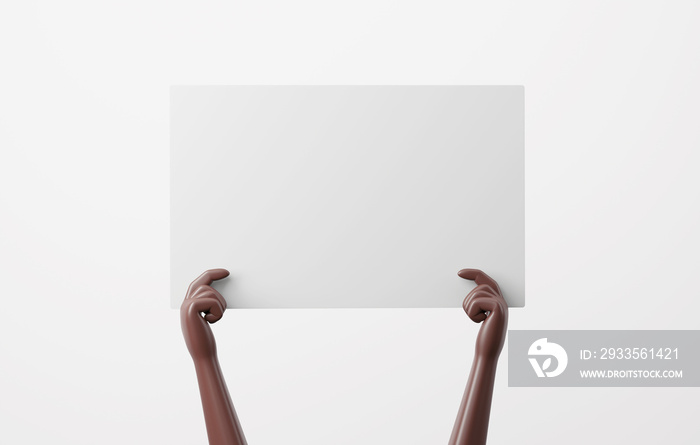 African hand holding blank protest sign on white background