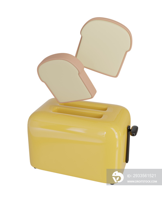 3d rendering toaster yellow color and breads