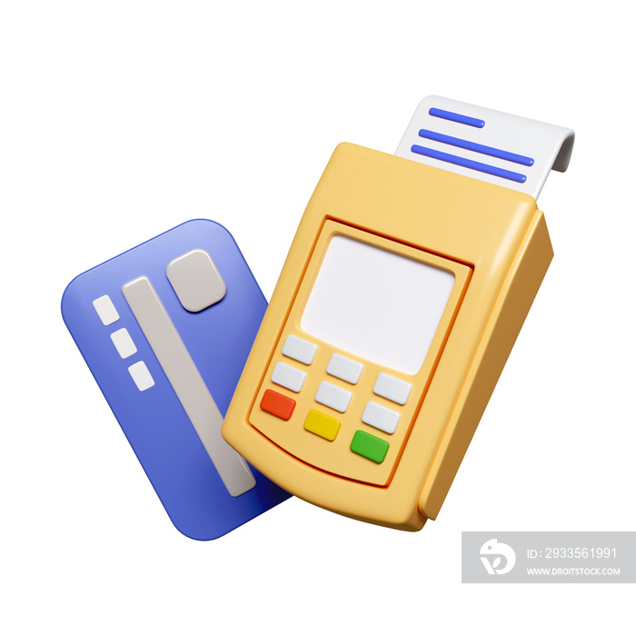 3d Credit card swipe machine Payment concept credit card, payment terminal. Debit and credit card reader machine. icon isolated on white background. 3d rendering illustration. Clipping path.