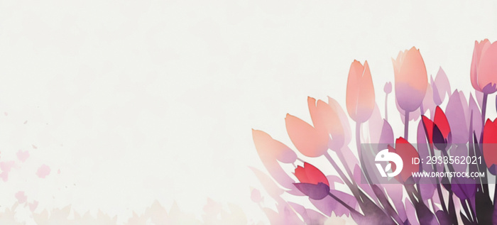 Cute whimsical blooming tulip collection on women’s day and valentines day background, watercolor style effect