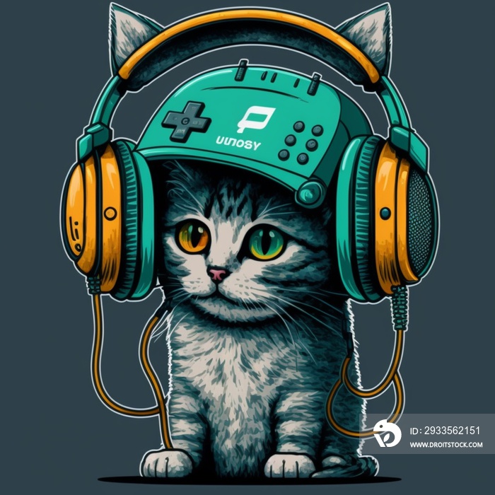 Cat on headphones