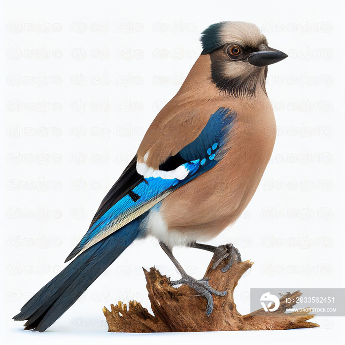 Eurasian Jay full body image with white background ultra