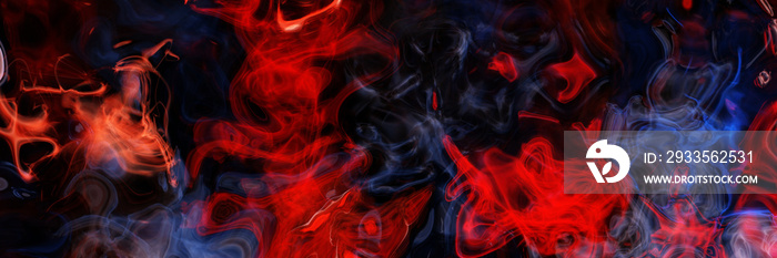 Fantasy smoke swirls in bright neon flame red and violet blue canvas, abstract mist tribal design	horizontal background