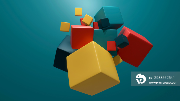 Abstract background with dynamic 3d colorful cube.