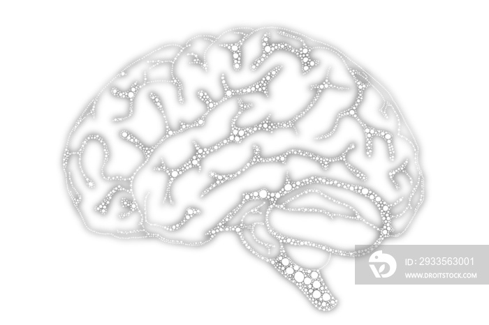 Hand drawn scientific illustration glowing brain synapse sensory example colorless gray white transparent element