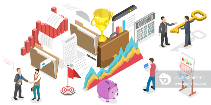 3D Isometric Flat  Conceptual Illustration of Business Succession Planning