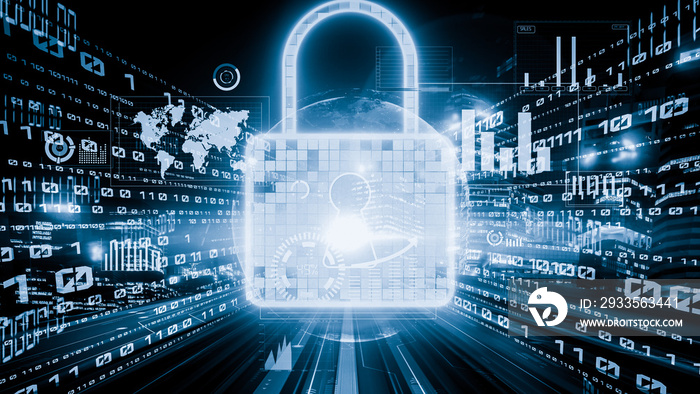 Cyber security and online data protection with tacit secured encryption software . Concept of smart digital transformation and technology disruption that changes global trends in new information era .