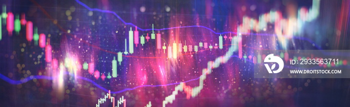 Stock market trading charts in the forex market, trends in the economy and trade