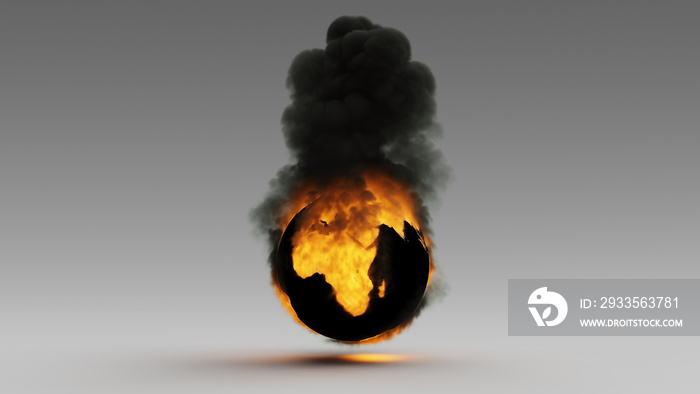 Earth on Fire African Continent Climate Change 3d illustration 3d render