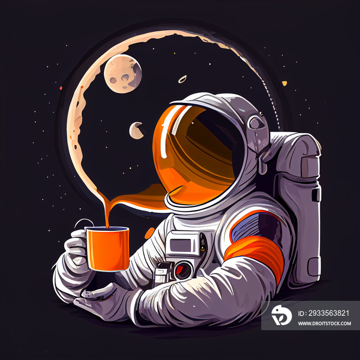 astronaut in space drinking coffee