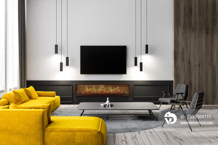 Living room interior with tv