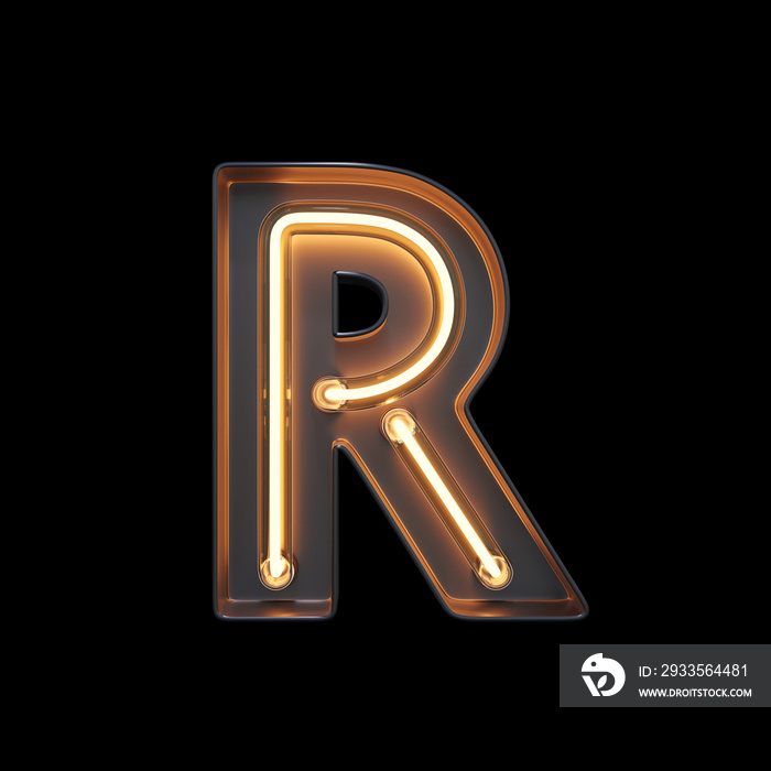 Neon Light Alphabet R with clipping path. 3D illustration