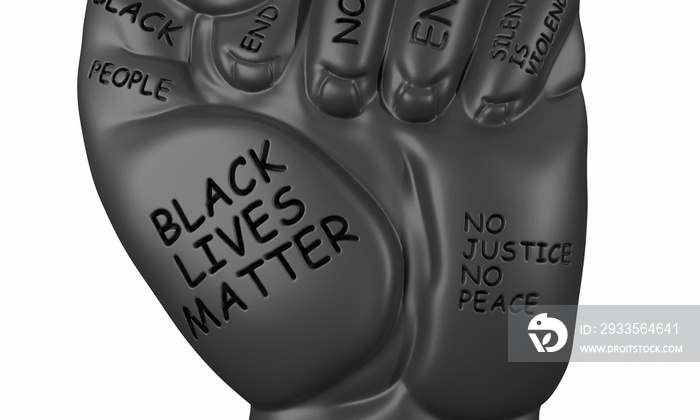 Doodle resist fist protest related icon, isolated on white background. Black Lives Matter, No Racism, 3d render