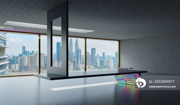 3D rendering of a modern and futuristic loft Interior design