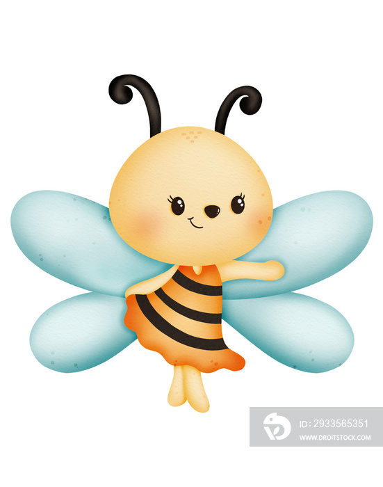 Watercolor cute bee cartoon character