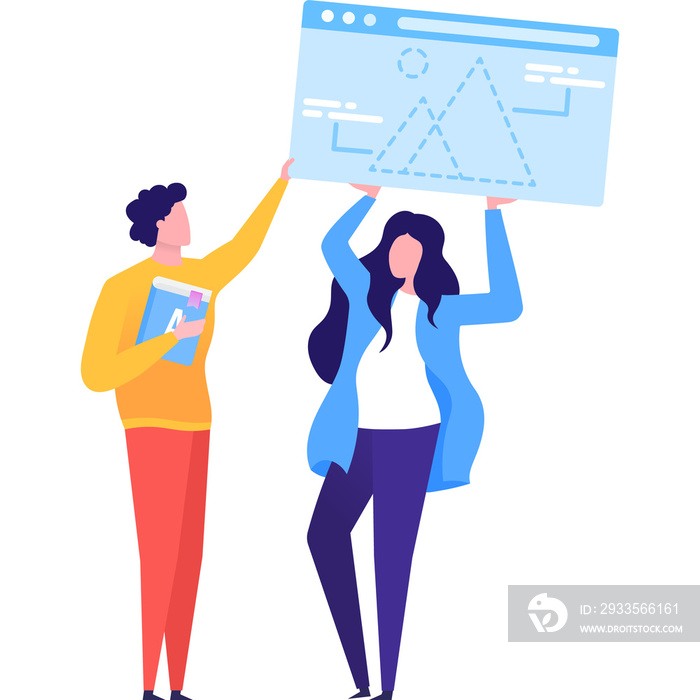 Woman teaching man webdesign vector flat icon