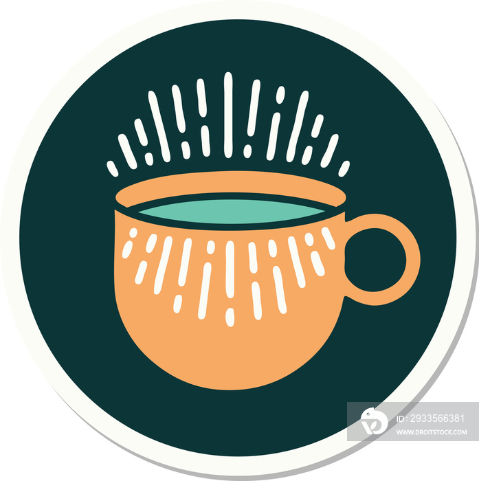 tattoo style sticker of cup of coffee