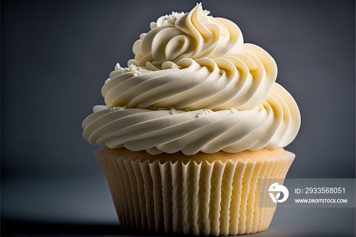 a cupcake with white frosting on a gray background with a black background behind it and a white background behind it with a black border and white border with a black border with a.