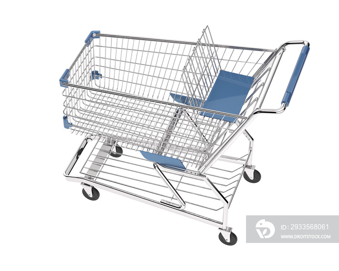 Grocery trolley on transparent background. 3d rendering -