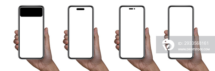 Smartphone similar to iphone 14 with blank white screen for Infographic Global Business Marketing Plan , mockup model similar to iPhonex isolated Background of ai digital investment economy. HD