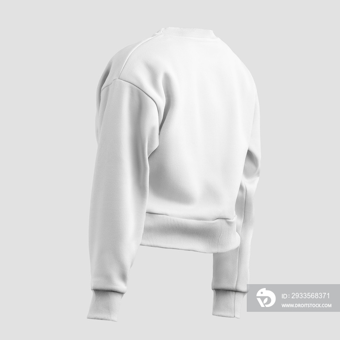 Mockup of stylish crop sweatshirt, white streetwear, 3D rendering, shirt back view, isolated on background.