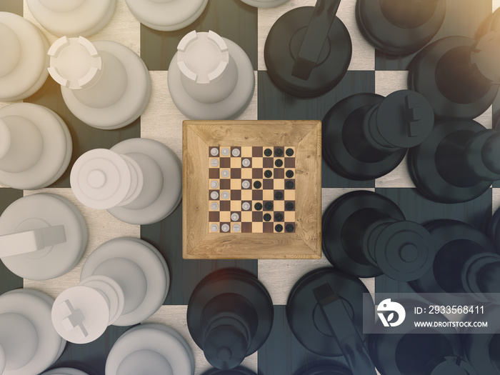 Chess board game concept for ideas and competition and strategy or Simulation Hypothesis, Theory concept. 3d rendering