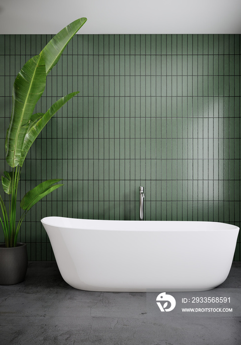 Green bathroom concpets, design wall, 3d rendering vertical background