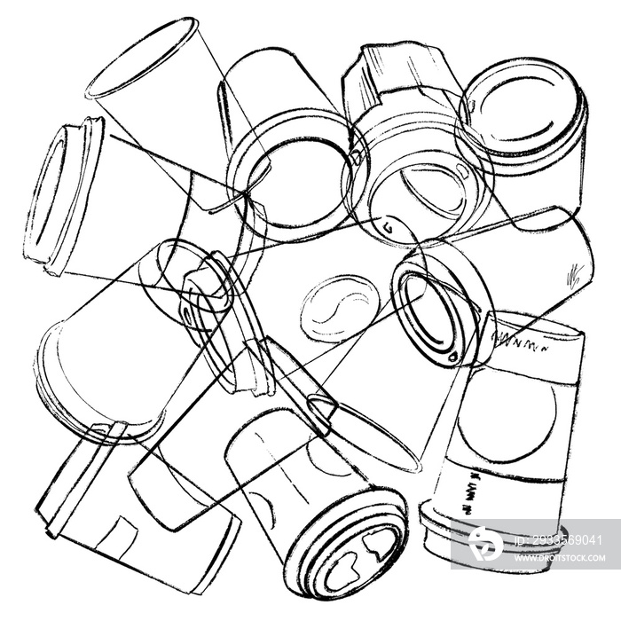 coffee to go cups - digital Art Work in outline technique