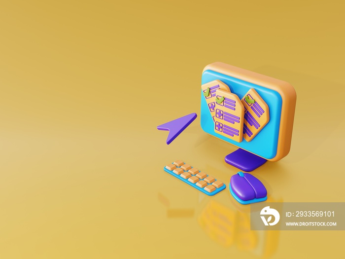 3d illustration editing document on computer, good for illustration or background