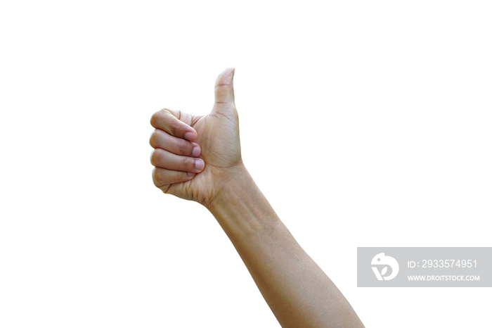 Asian woman raising hand showing great sign