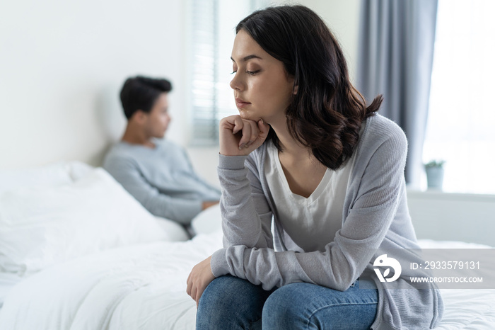 Asian young girl feel angry boyfriend having conflict domestic problem