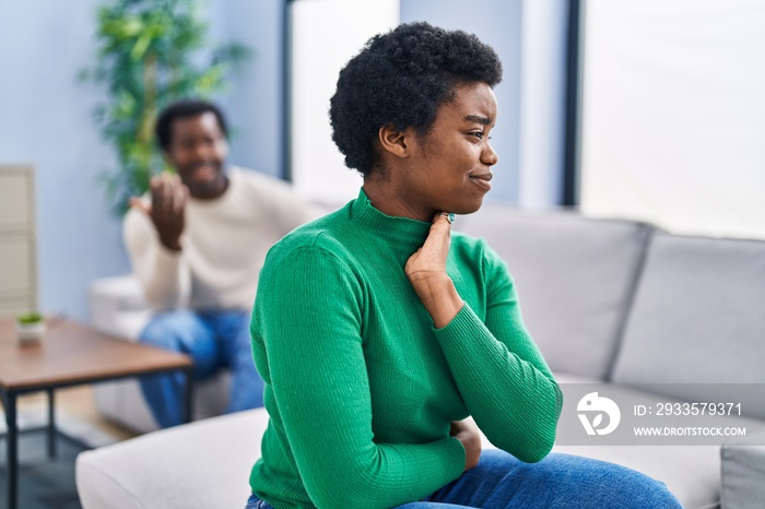 African american man and woman couple arguing for problem at home