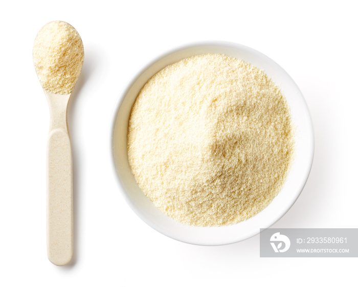 Corn porridge powder isolated on white, from above